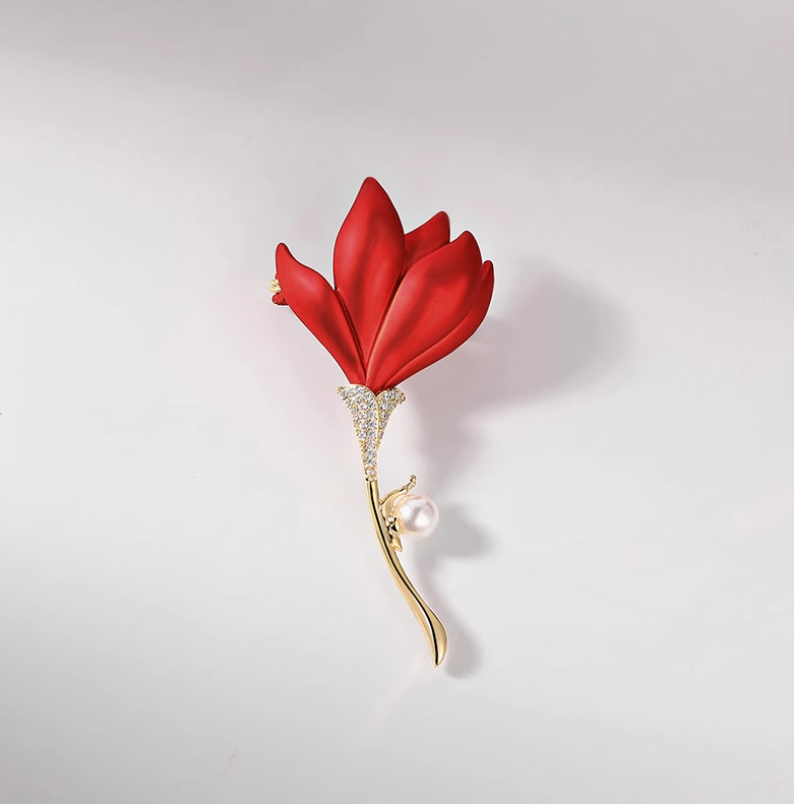 千族银 高级铜玫瑰花胸针 服装配饰婚礼别针喷漆罂粟花胸花